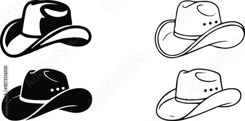 cowboy hat icons collection eight western hat silhouettes and outlines