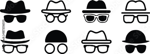 hat and glasses flat icon collection headwear eyewear silhouettes