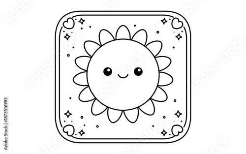 Cute kawaii sun character with smiling face and sparkling stars and hearts