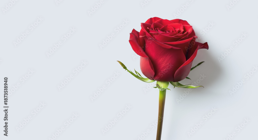 Fototapeta premium Single red rose on white background
