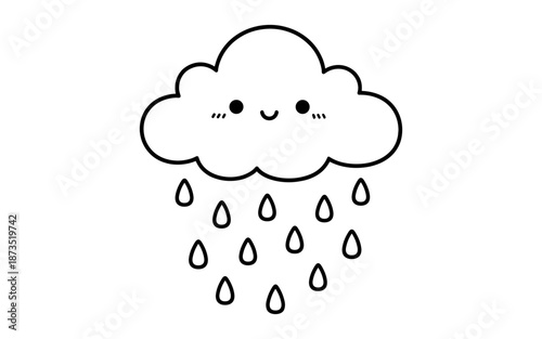 Cute cartoon cloud raining with a happy face and blush marks