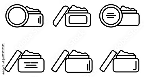 Minimalist black and white line icons of various cosmetic cream jars. Perfect for beauty blogs, skincare packaging design, and wellness branding. Clean, modern, and versatile vector set.