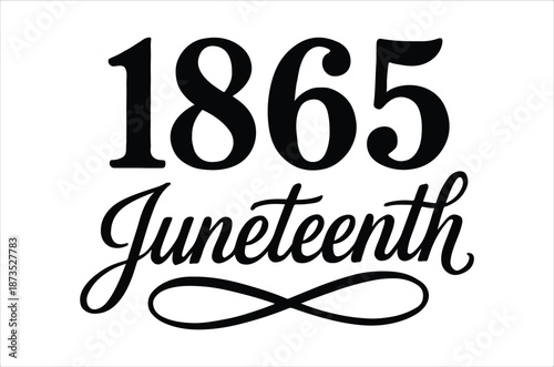 The year 1865 and the word juneteenth in a stylish black and white design