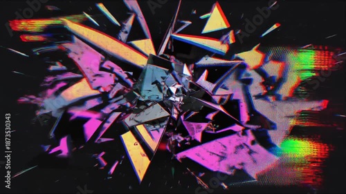 Fast paced urban glitch transition featuring dynamic polygonal shapes shattering across modern background energetic motion