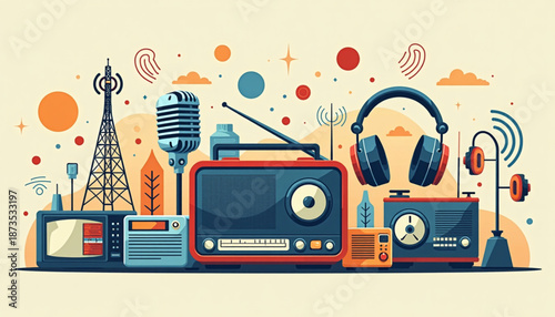 World Radio Day Broadcast Communication Vector Illustration