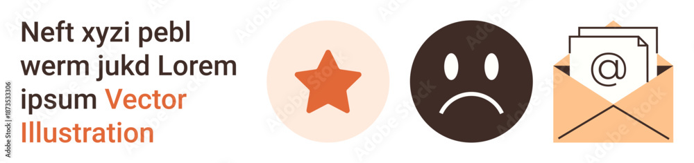 Fototapeta premium Communication, feedback, ratings, online interaction, customer service, email exchange. A star icon, sad happy face and email envelope. Communication and feedback conceptual illustration