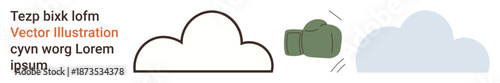 Creativity, ideas, problem-solving, impact, brainstorming, competition. A cloud outline, boxing glove hitting and vector text. Creativity and problem-solving concept