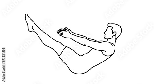 Man Performing Boat Yoga Pose Illustration.