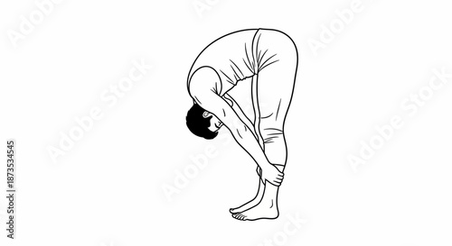 Man Performing Yoga Forward Bend Exercise.