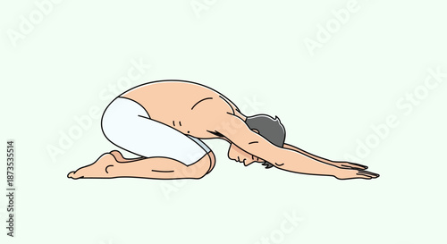 Woman Practicing Yoga Child Pose Illustration.