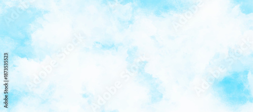 Serene Turquoise Sky With Soft filled with fluffy White Clouds, Abstract Watercolor Background for Design airy atmosphere and creative texture..