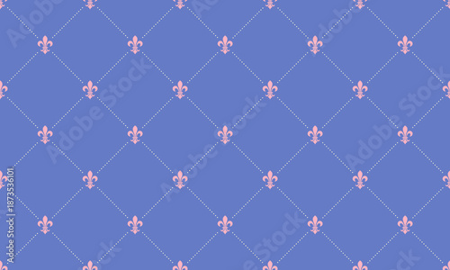 Elegant fleurdelis pattern on a soft blue background. This seamless design evokes royalty, sophistication, and timeless style, perfect for websites, invitations, or textile prints.