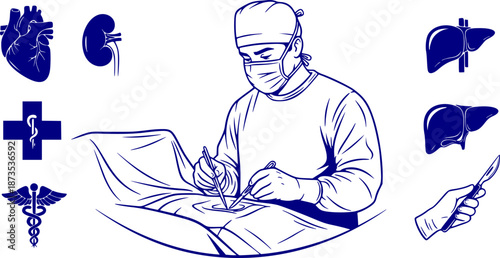 Organ Transplant Surgeon Silhouette Operating Room Surgical Transplant Specialist Doctor Black Vector Isolated White Background Life-Saving Surgery Professional Expert