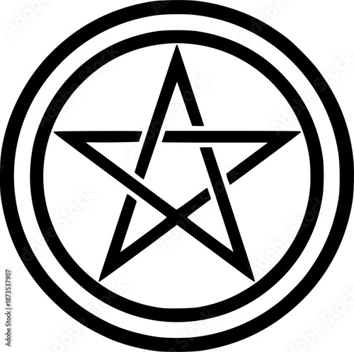 Bold black pentagram inside a thick circular border on white background; minimalist vector icon expressing magic, occult symbolism, and mysticism
