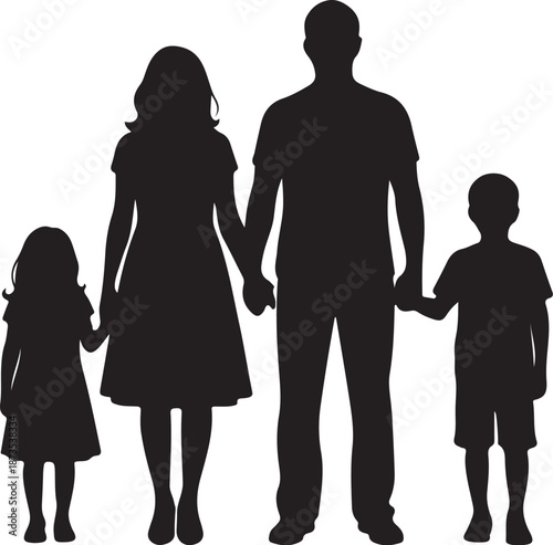 Silhouette of happy family with parents and two children