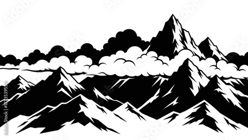 Majestic mountains rise above the clouds in a dramatic landscape view