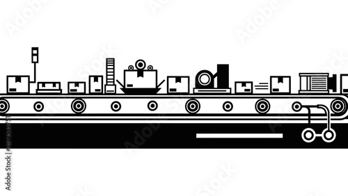 Industrial machinery operating in a factory setting with conveyor belts and equipment