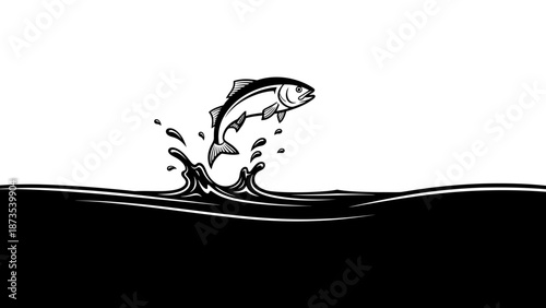 A fish jumping out of the water in a dynamic illustration