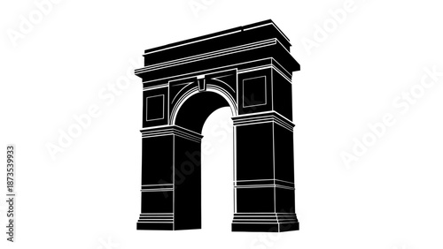 Illustration of the Arc de Triomphe monument in a minimalist black and white style