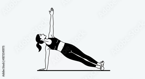 Woman Performing Side Plank Exercise Illustration.