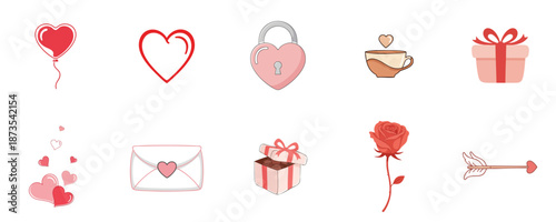 Love Icons Flat Vector Illustration Set Of Romantic Valentine Symbol Elements