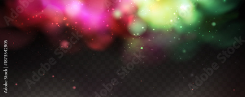 Vibrant Abstract Glowing Bokeh Particles Vector Background Illustration with Magenta Pink Red and Chartreuse Green Color Palette on Dark Backdrop Festive Holiday Design Element Modern Overlay Texture