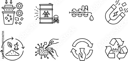 Environmental Conservation Icons Representing Recycling and Sustainability Efforts