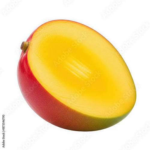 Ripe mango half cut open isolated on transparent background