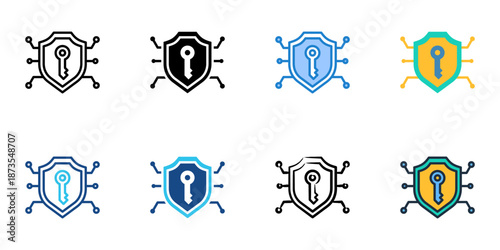 Encryption Algorithm icons set multiple style collection. Editable stroke 
