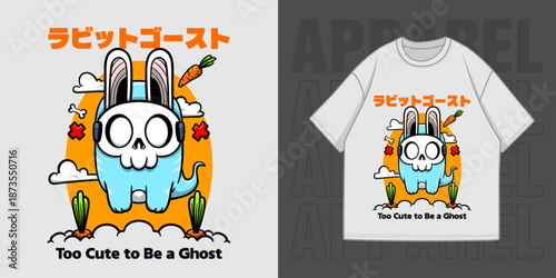 HAND DRAWING RABBIT GHOST ILLUSTRATION T-SHIRT APPAREL PRINTING DESIGN