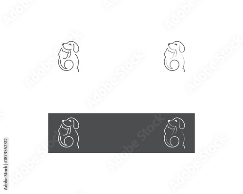Dog and cat logo design template vector, line of pet logo design suitable for pet shop, store, cafe, business, hotel, veterinary clinic, Domestic animals vector illustration logotype, sign, symbol.