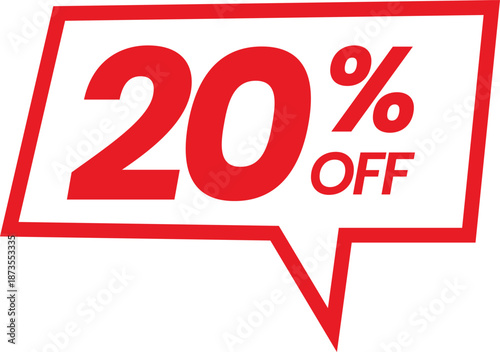 20 percent off sale white red isolated on white background