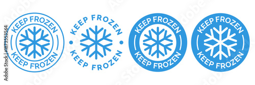 Frozen food product label packaging set. Keep frozen badge. Fresh frozen food icon logo, badge, sticker, emblem, stamp, symbol, black, line circle, flat vector, isolated illustration. Snowflake icon.