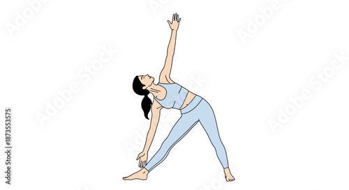 Woman Practicing Yoga Triangle Pose Illustration.