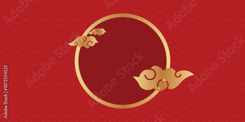 Chinese new year, year of the horse, red and gold paper cut horse character, flower and asian elements with craft style on background.