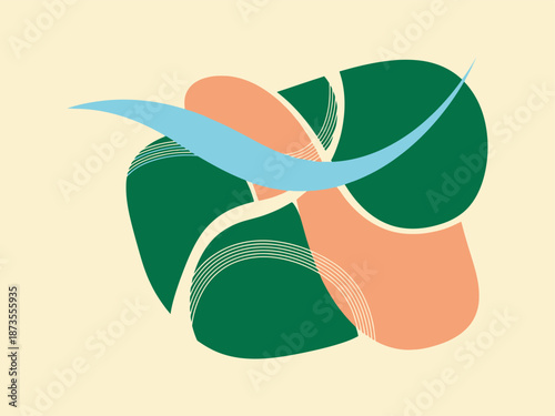 Abstract Green and Peach Colored Shapes.