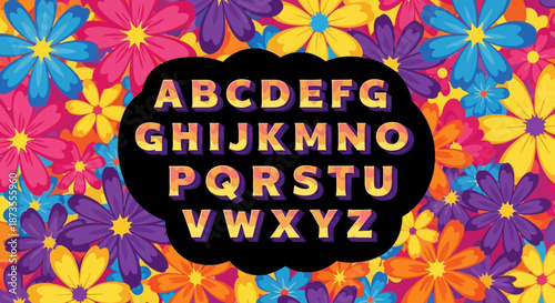 Colorful alphabet letters on flowers background.