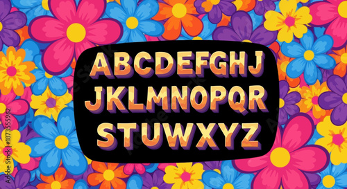 Colorful floral pattern with alphabet letters.