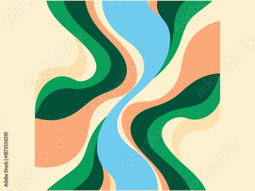Abstract Wavy Lines in Green Blue Orange.