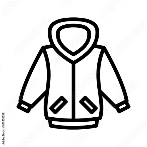 Winter jacket icon illustrating cold weather clothing, seasonal outerwear, and warmth protection concept in simple minimal line style.
