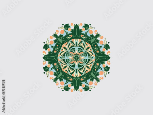 Intricate Green Floral Mandala Design Element.