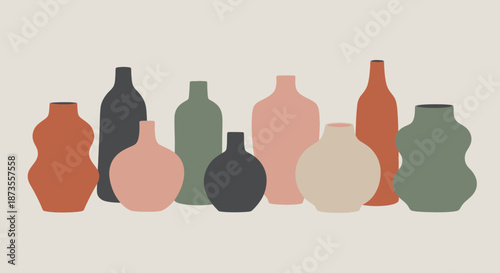 Colorful illustration of various vases.