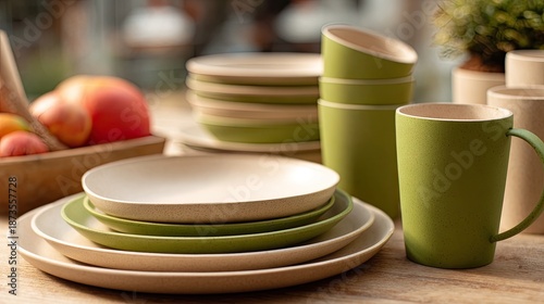 colorful cups and saucers