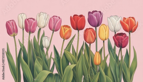 Vibrant Tulip Symphony: A captivating display of diverse tulips, their petals painted in a stunning array of colors, creating a symphony of spring.