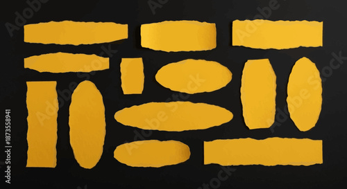 Collection of yellow abstract shapes on a black background.