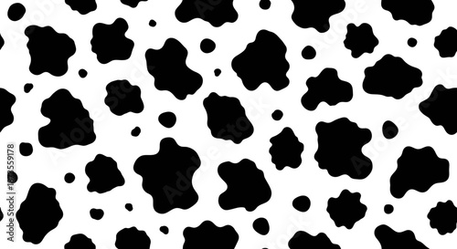 Black cow pattern on white background with irregular shapes.