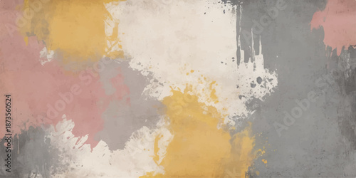 An abstract vintage wall backdrop featuring aged paint textures and grungy brown watercolor splashes on a dirty antique paper pattern with ink frame details