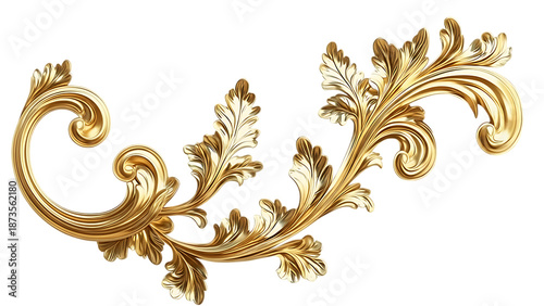 Golden ornate scrollwork design element isolated on transparent background