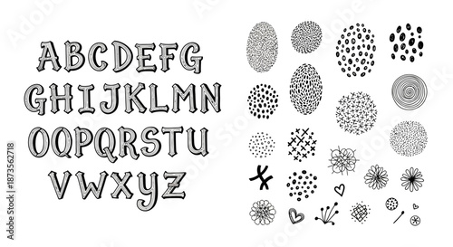 Decorative Alphabet and Dotted Pattern Elements.