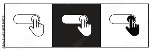 Finger icon on a switch. Hand dragging a slider. On and off buttons. Vector 10 Eps.